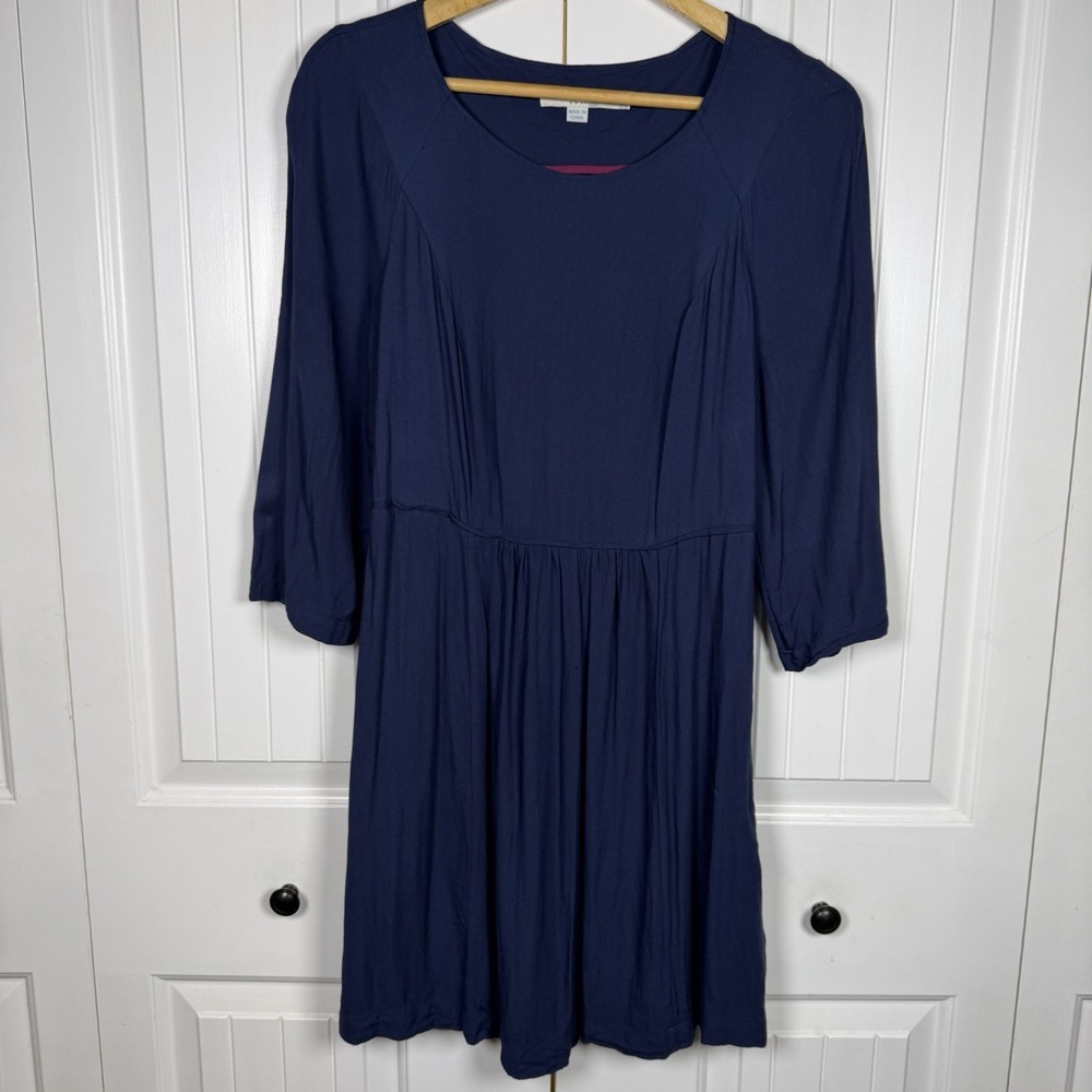 Boden Dress Women's Size 10 Navy Scoop Neck 3/4 Sleeve Zip Close Pleated